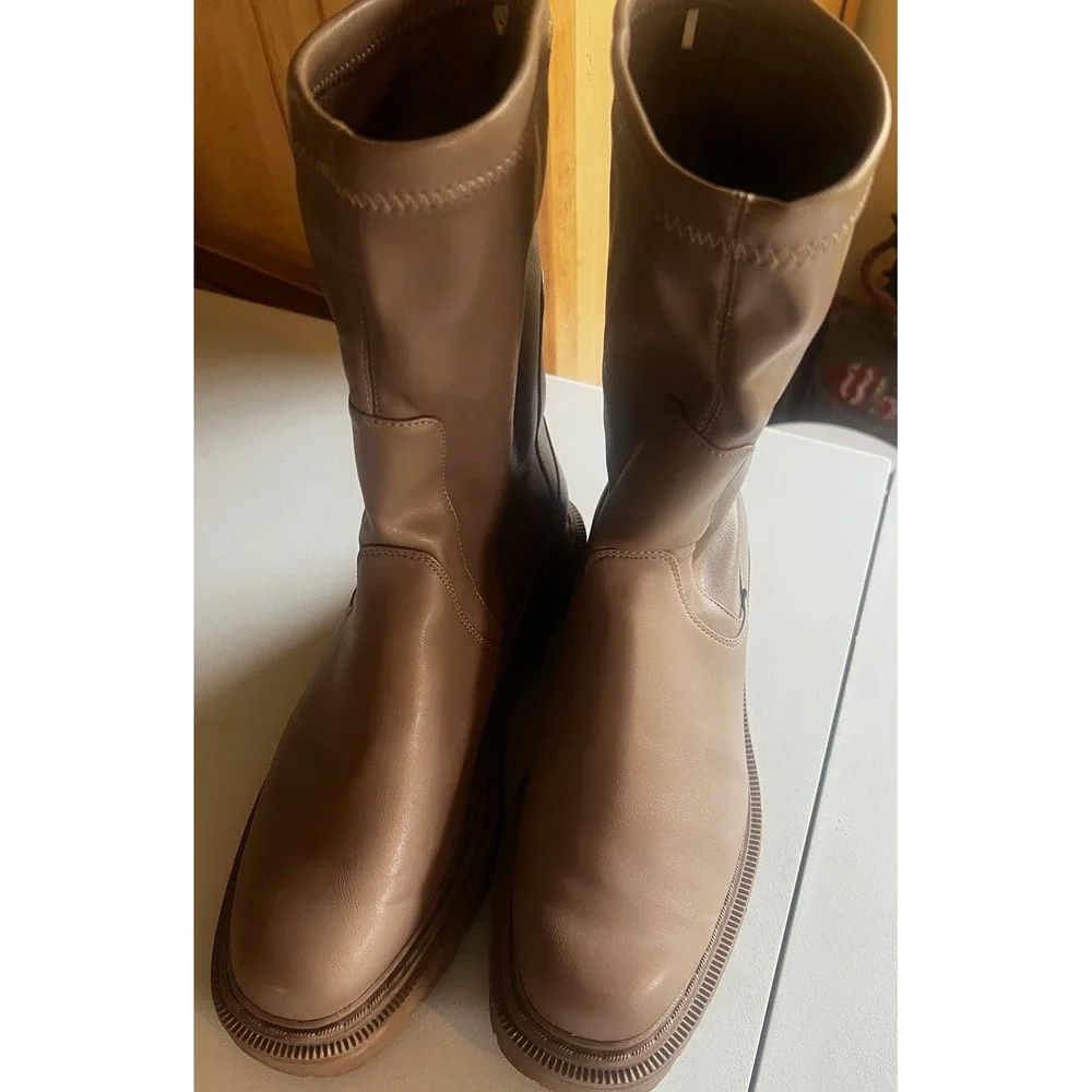H & M Chunky Platform‎ Stretchy Platform Taupe Boot Size 40 (9)